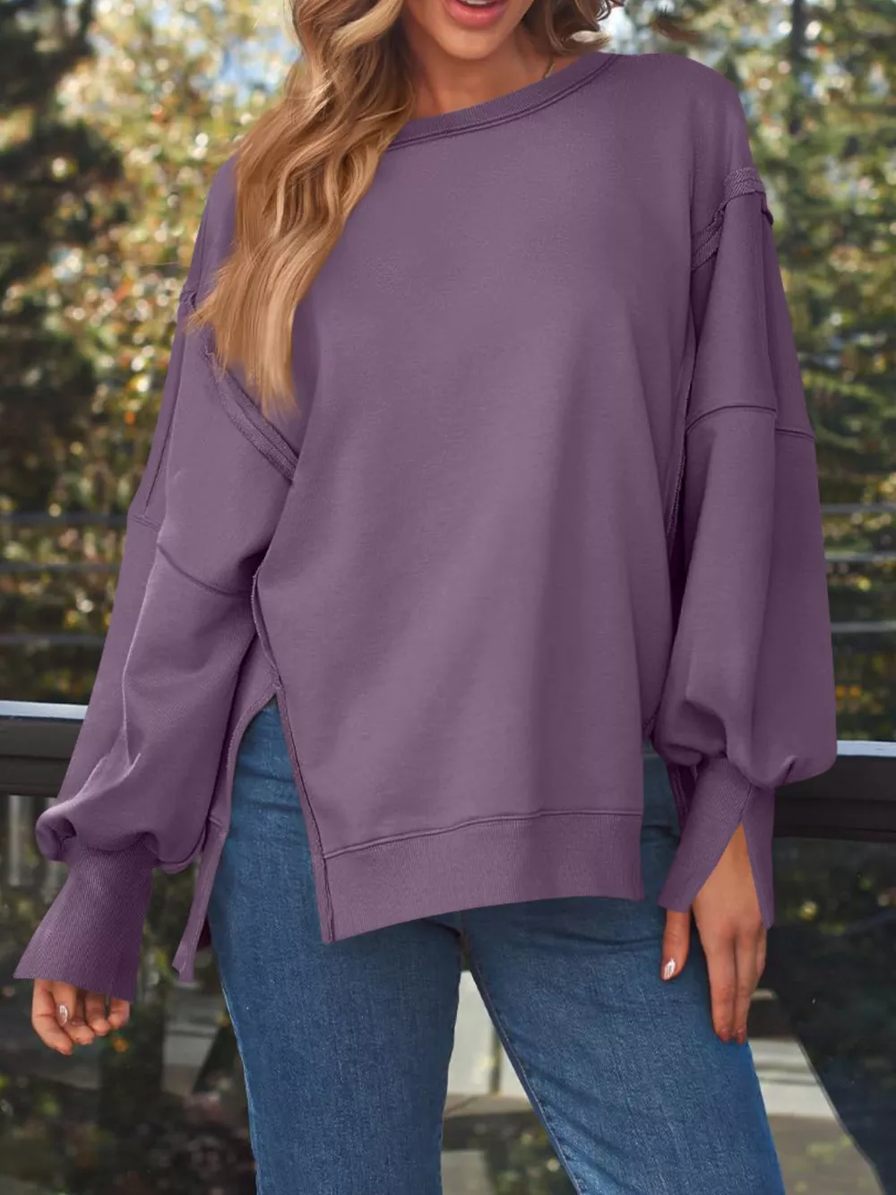 Side Slit Long Sleeve Oversized Sweatshirt, image 30