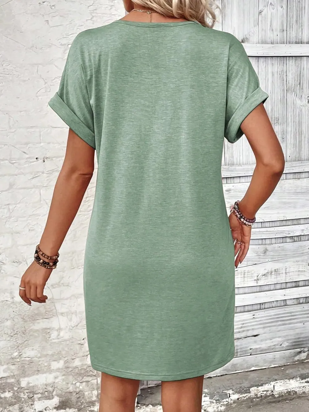 Quarter Button V-Neck Short Sleeve Dress, image 21