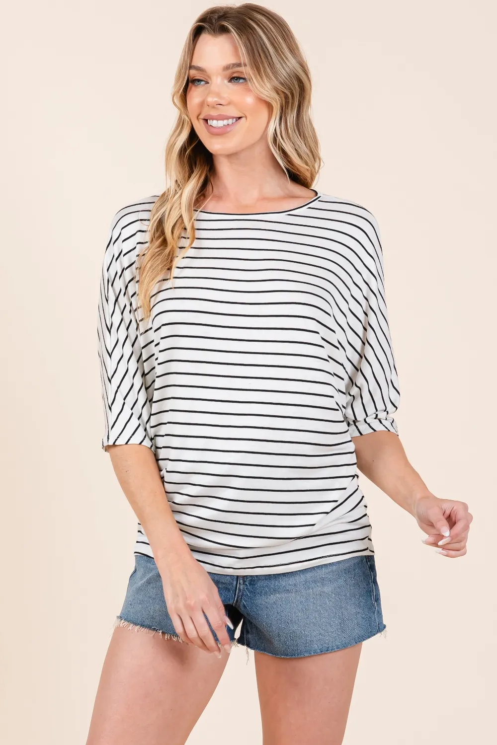 Striped Boat Neck Dolman Sleeve Top, image 4