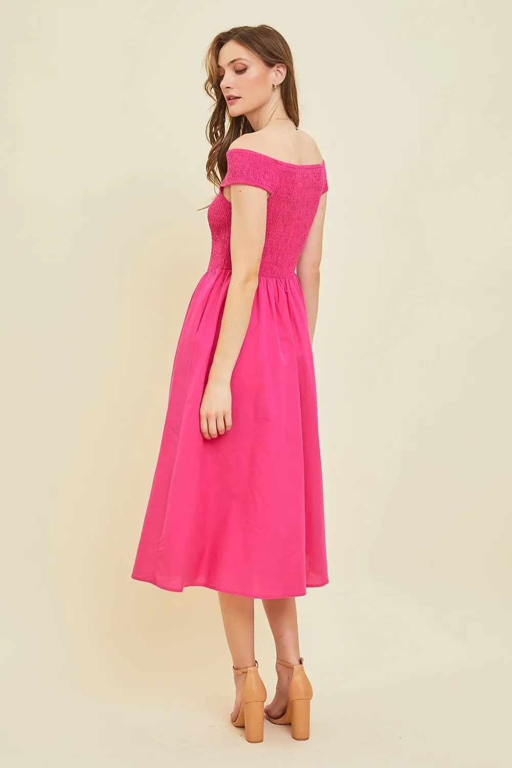 Off-Shoulder Smocked Midi Dress, image 4