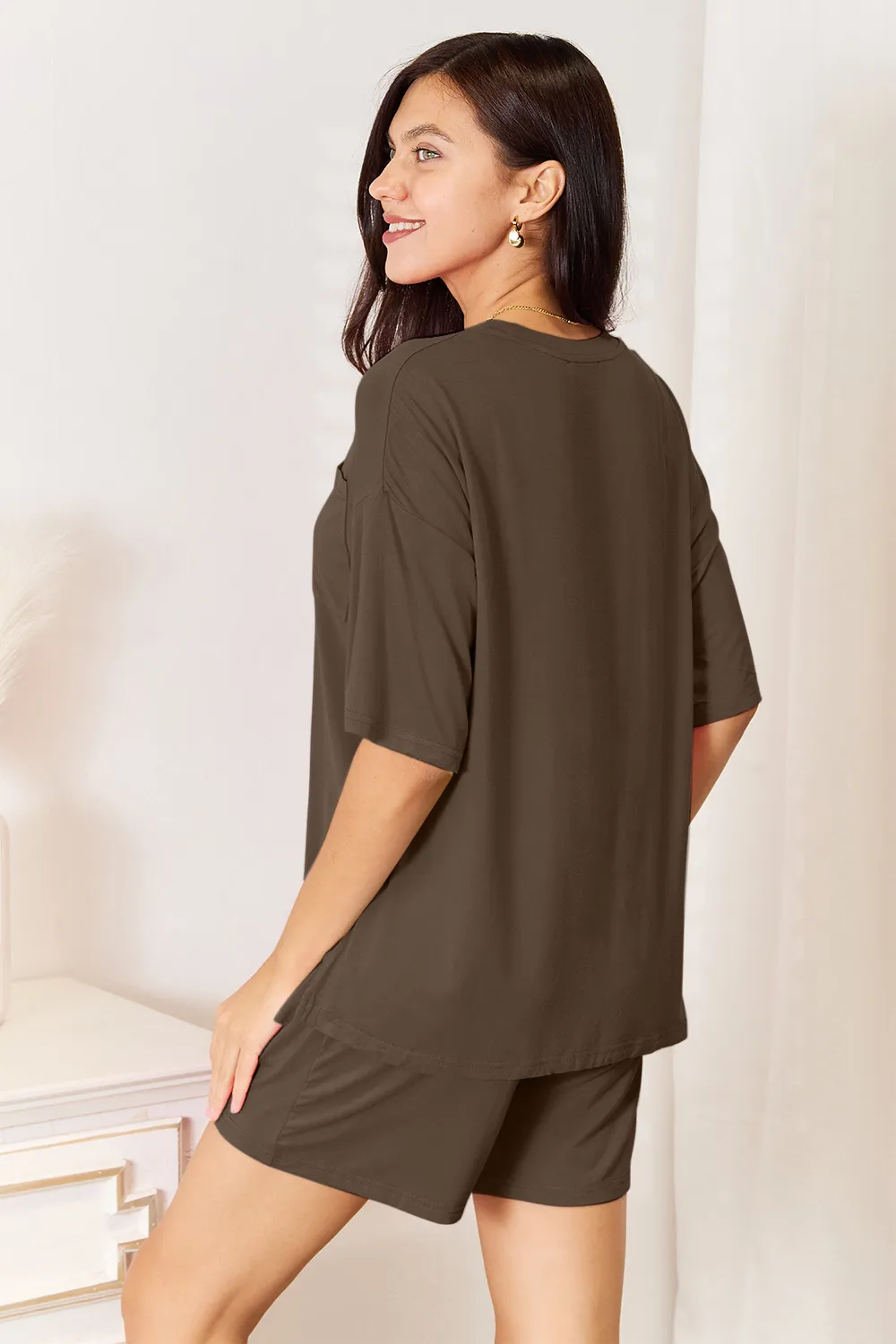 Bamboo Full Size Round Neck Drop Shoulder T-Shirt and Shorts Set, image 22