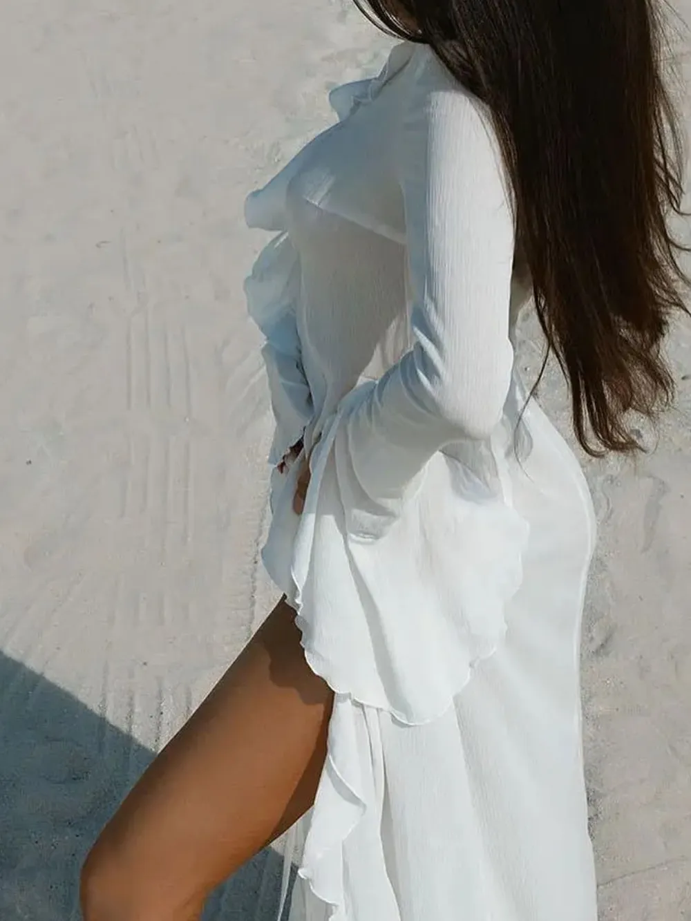 Ruffled Long Sleeve Cover-Up Dress, image 9