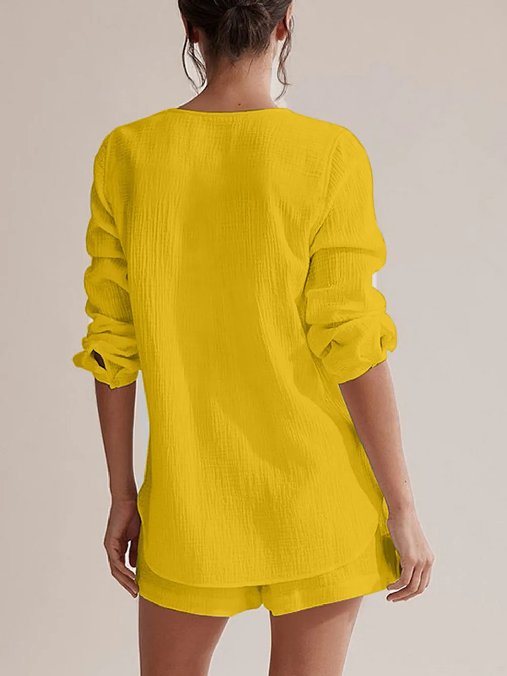 Notched Long Sleeve Top and Shorts Set, image 21