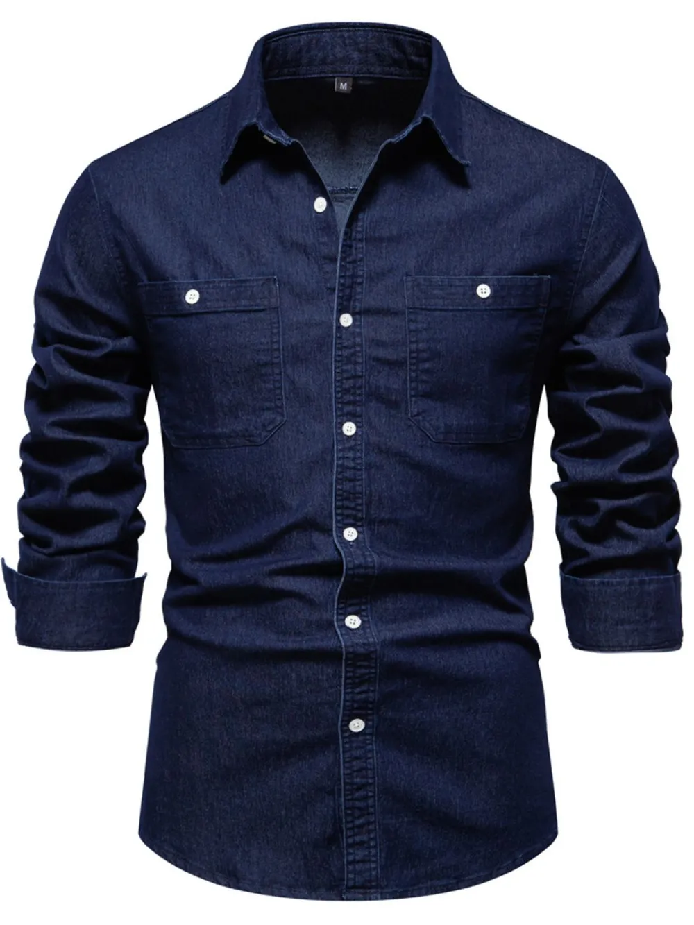 Men's Collared Neck Long Sleeve Denim Shirt, image 8