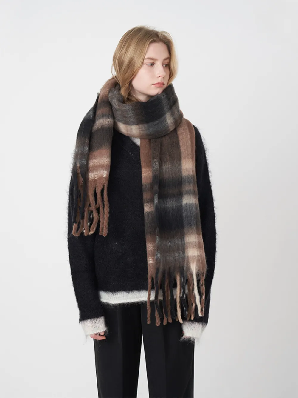Fringe Plaid Polyester Scarf, image 12