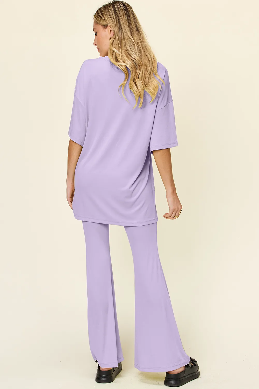 Full Size Round Neck Drop Shoulder T-Shirt and Flare Pants Set, image 24
