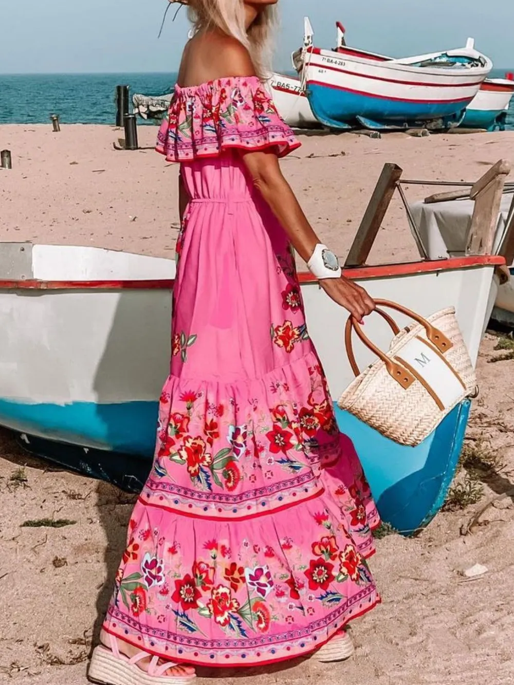Floral Off Shoulder Ruffle Maxi Dress, image 22