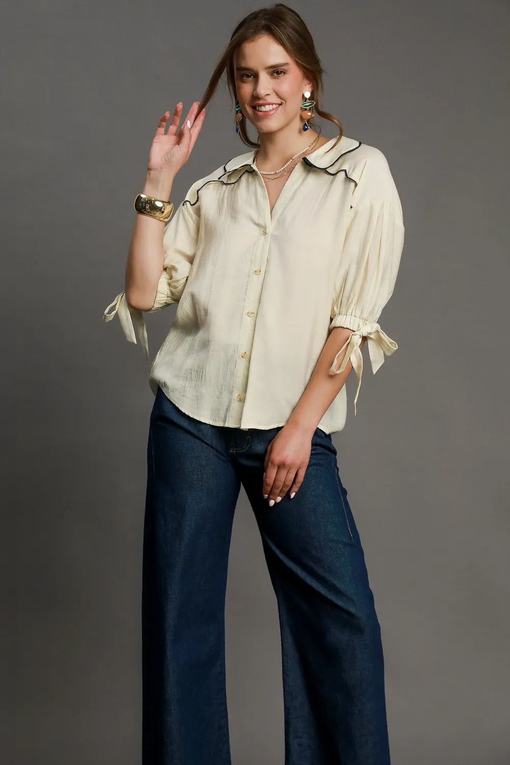 Full Size Embroidered Detail Button Down Shirt Plus Size