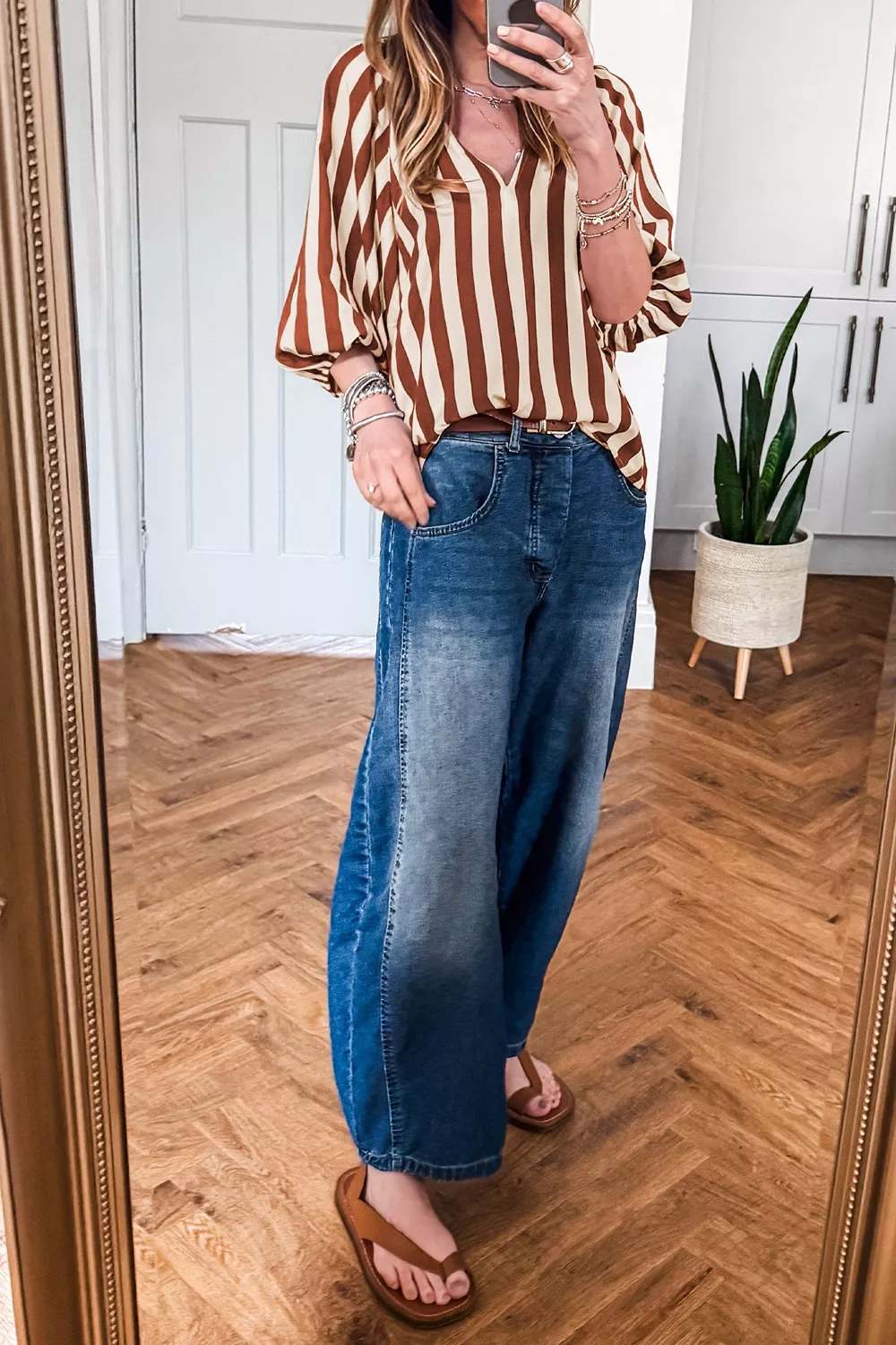 Striped Notched Half Sleeve Casual Blouse, image 6