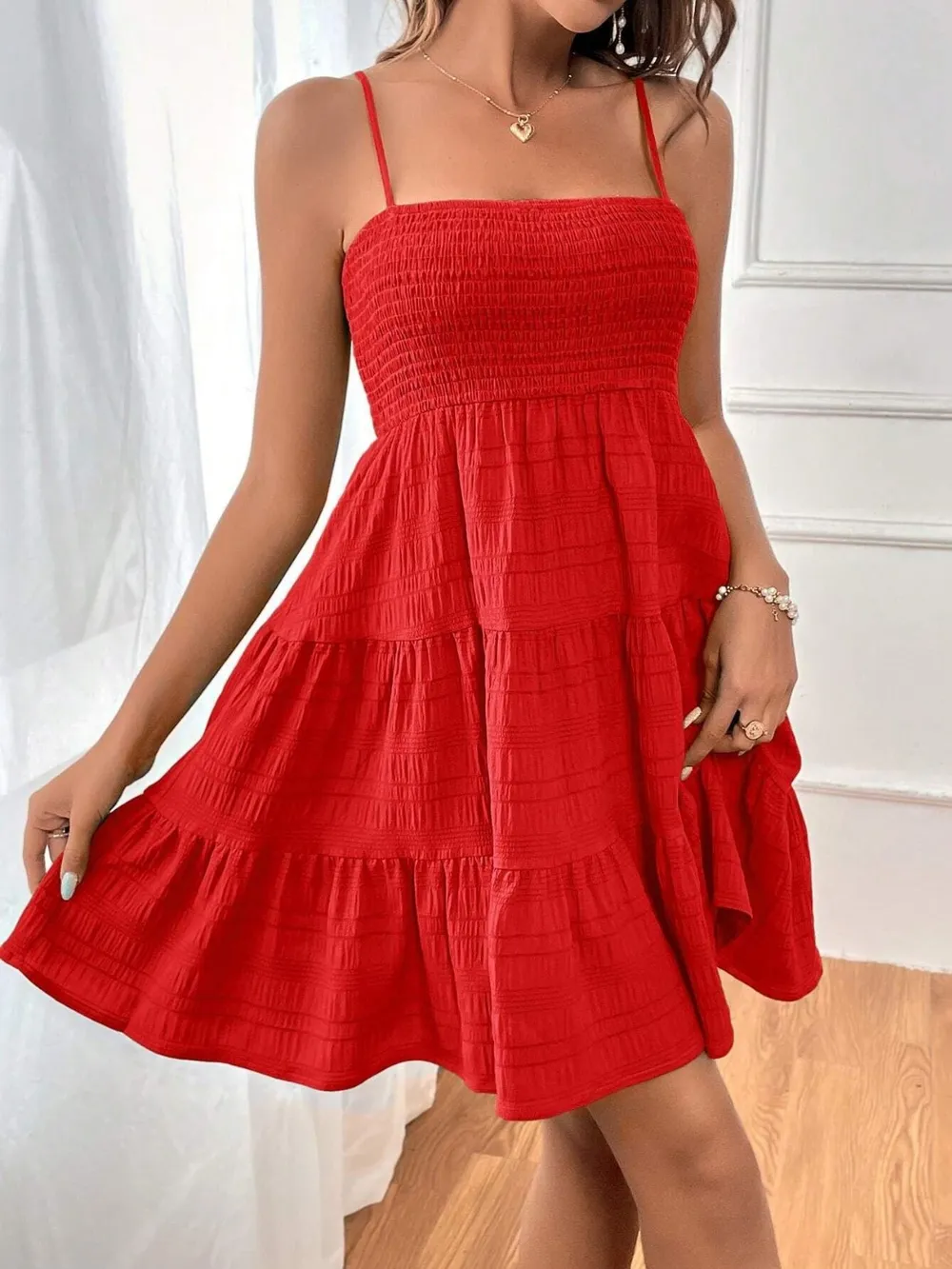 Tiered Smocked Square Neck Cami Dress, image 32