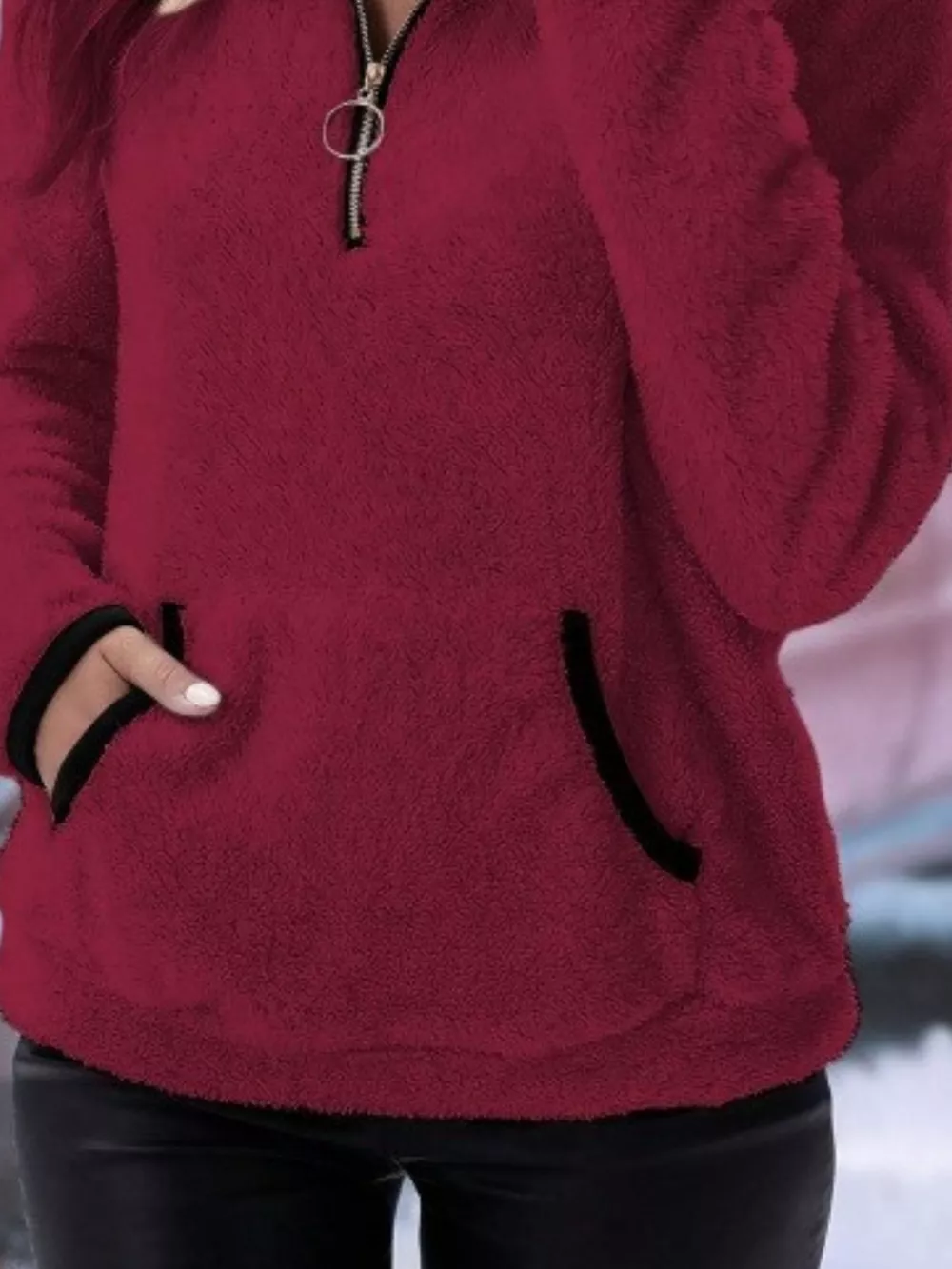 Full Size Cozy Fleece Quarter Zip Long Sleeve Sweatshirt Plus Size, image 33