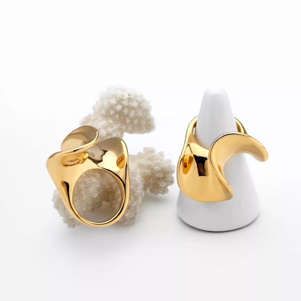 18K Gold-Plated Copper Geometric Sculptural Ring, image 6