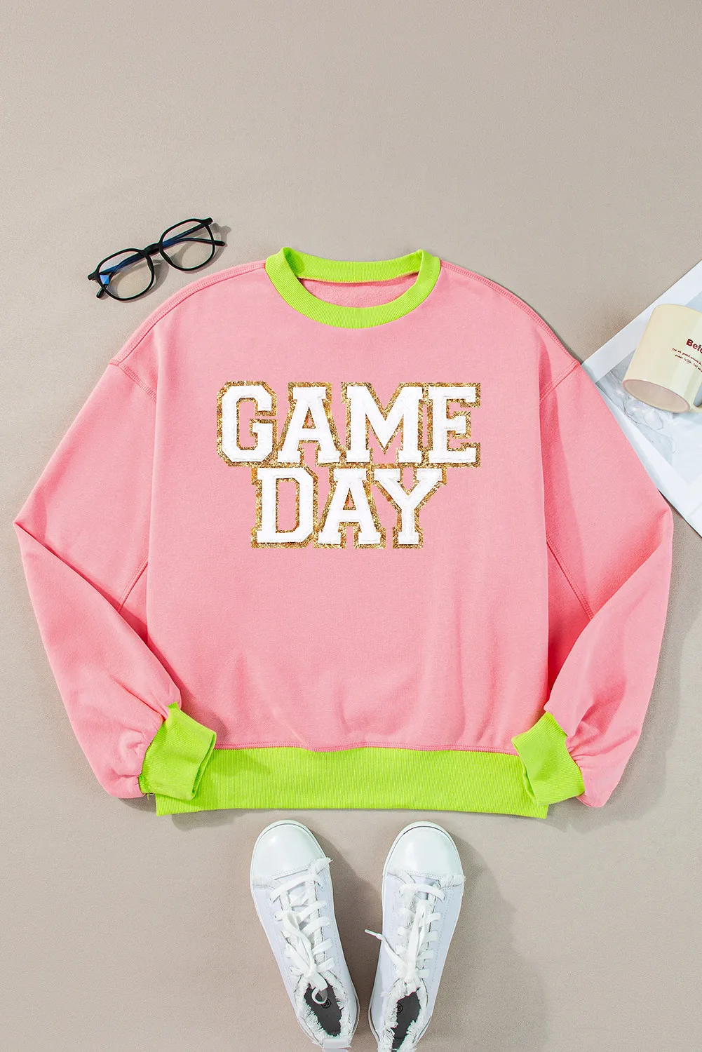 Letter Graphic Round Neck Long Sleeve Sweatshirt, image 4