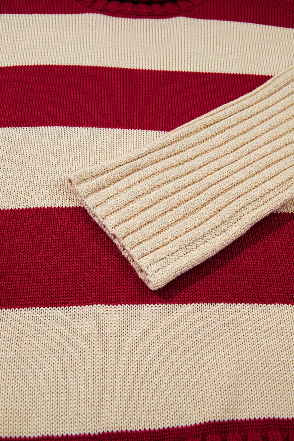 Stripe Ribbed Trim High Neck Relaxed Pullover Sweater, image 10