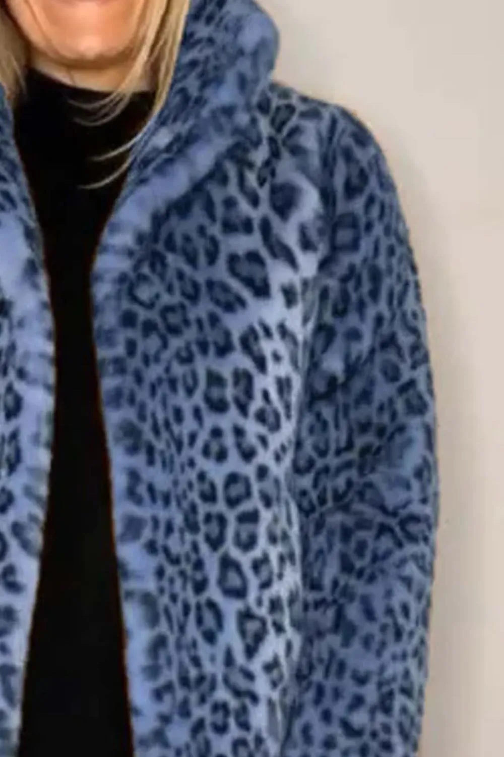 Full Size Leopard Furry Collared Neck Long Sleeve Coat, image 16