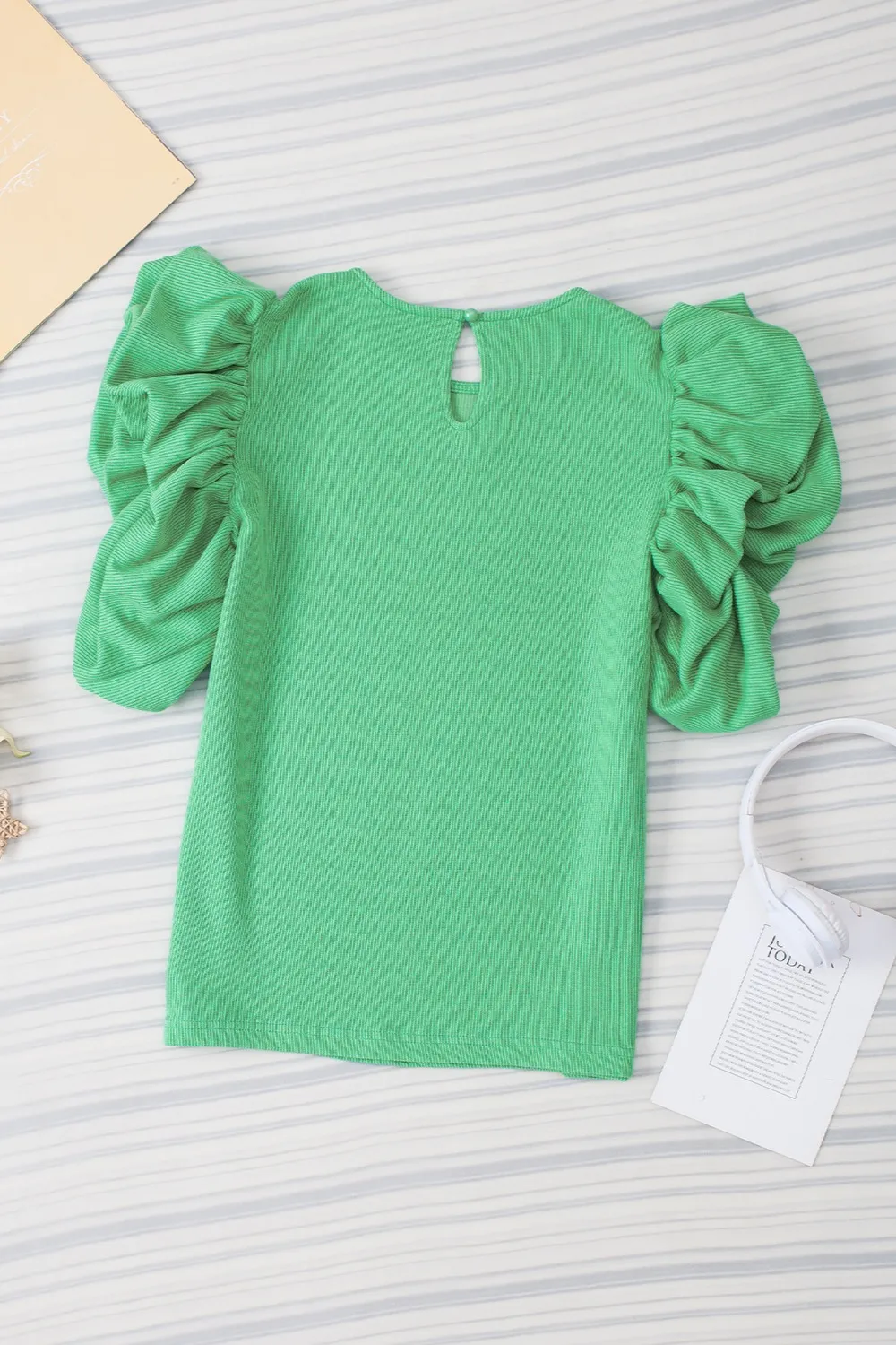 Ruched Round Neck Short Sleeve Blouse, image 5