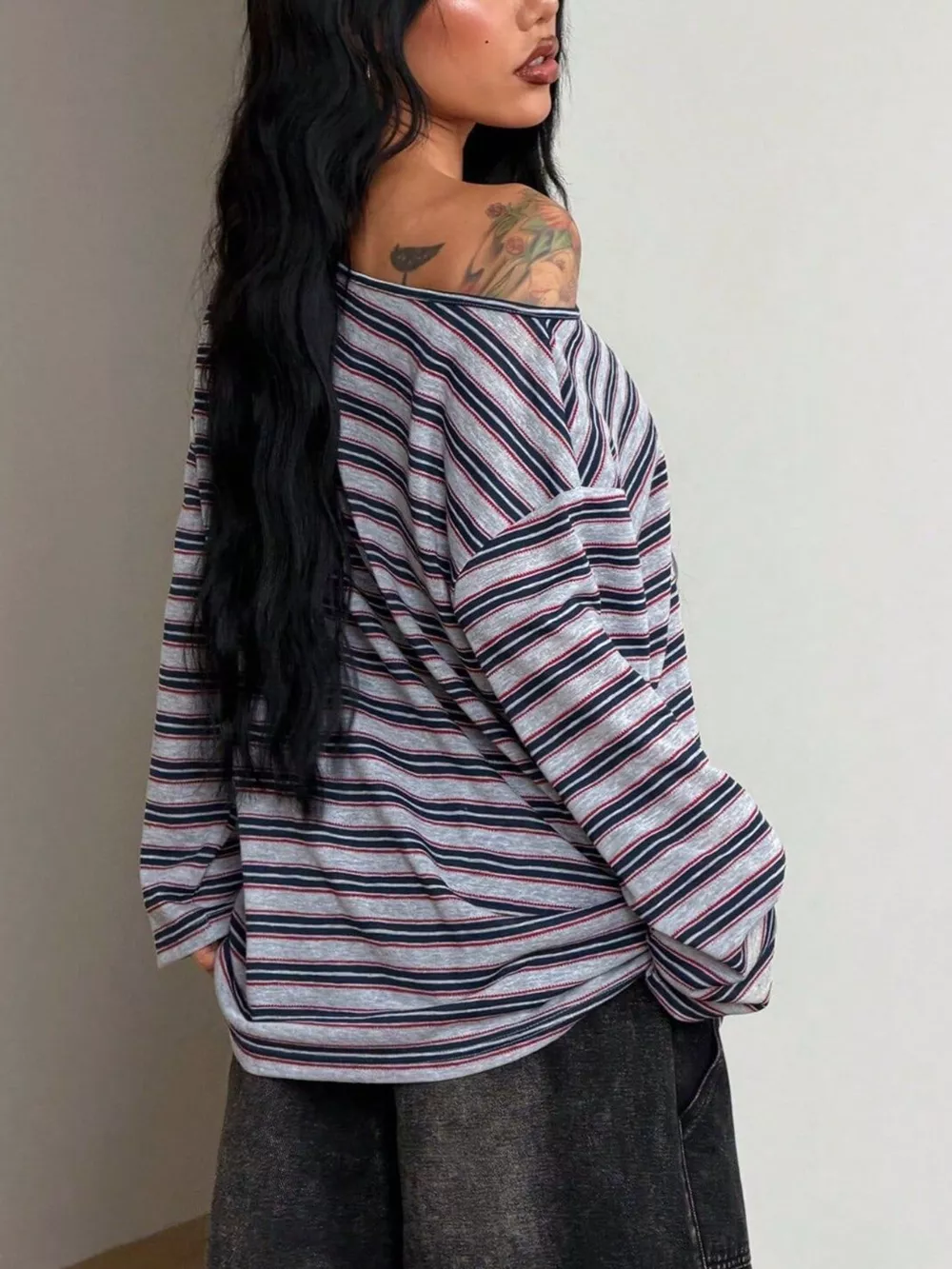 Striped Boat Neck Long Sleeve T-Shirt, image 13