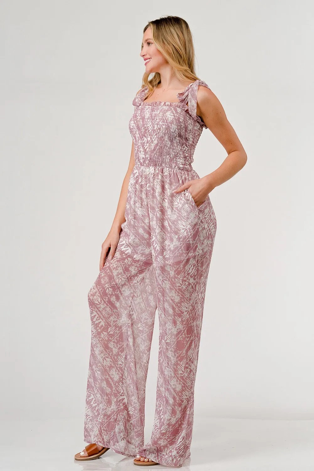 Printed Tie Shoulder Wide Leg Jumpsuit, image 4