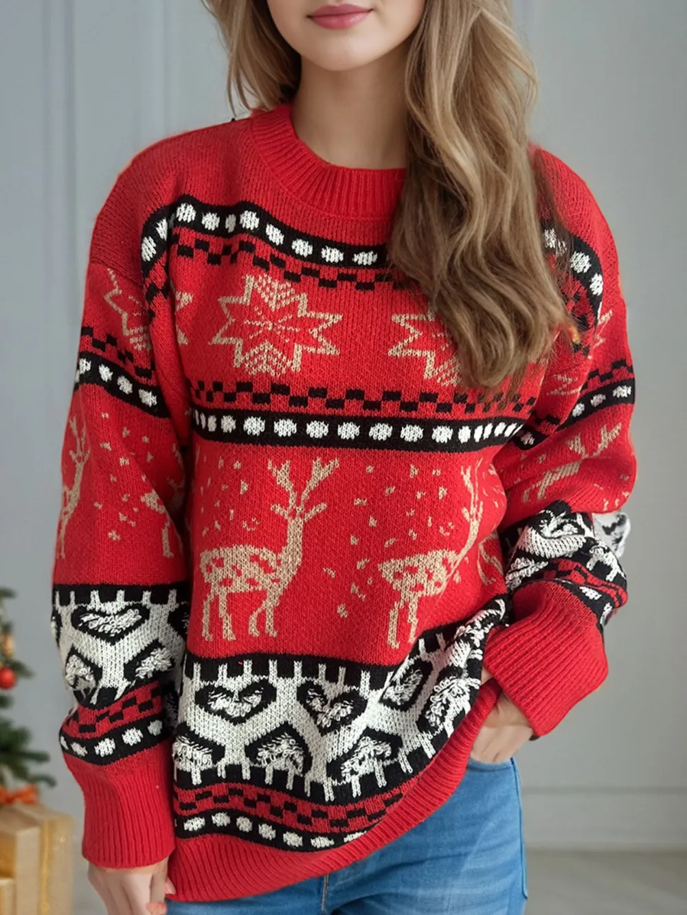 Christmas Element Round Neck Long Sleeve Sweater, image 5