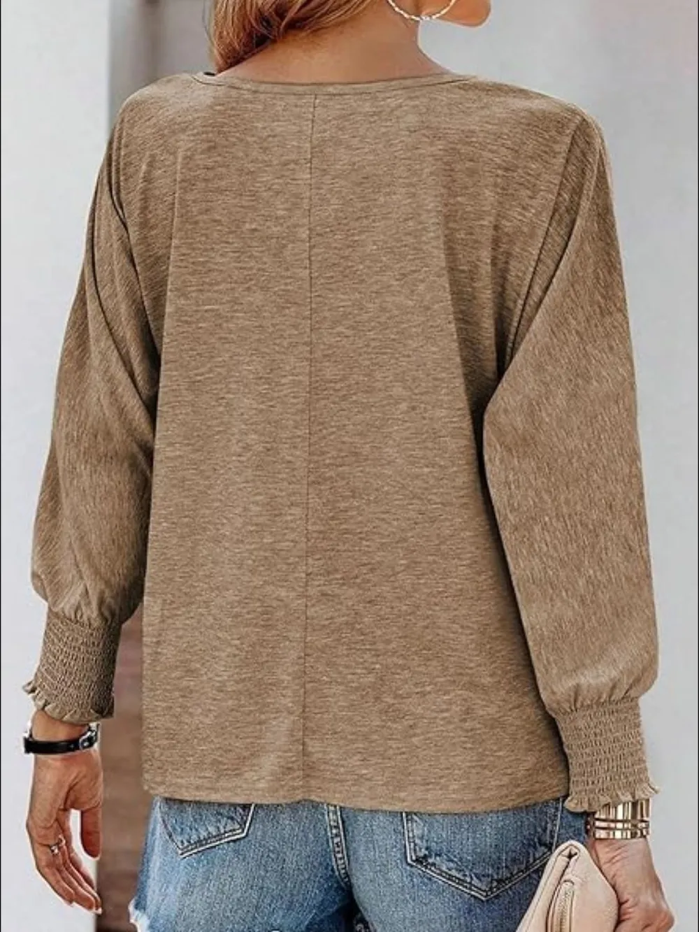 Round Neck Smocked Lantern Sleeve T-Shirt, image 4