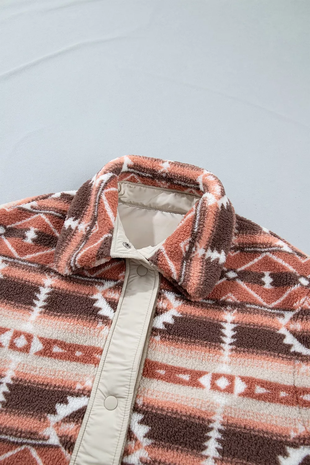 Geometric Print Fleece Metal Button Placket Shift Silhouette Vest, image 11