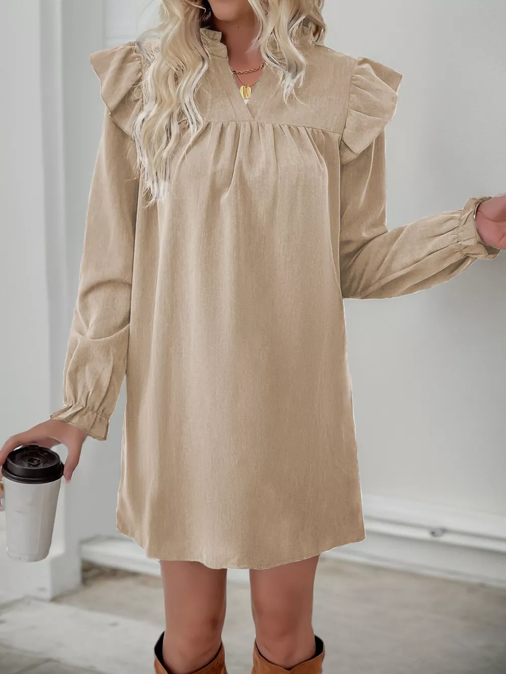 Ruffled Notched Flounce Sleeve Dress, image 12