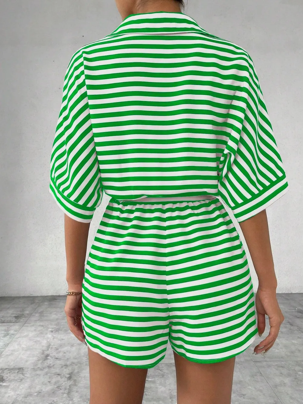 Tie Waist Half Button Striped Romper, image 23
