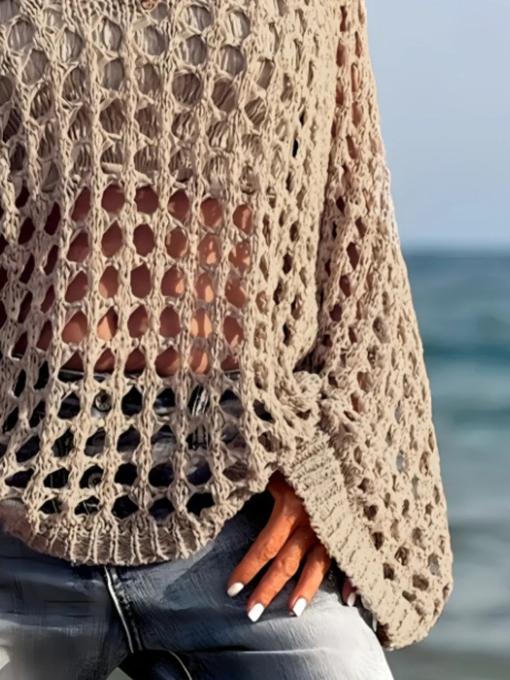 Crochet Long Sleeve Knit Cover Up, image 12