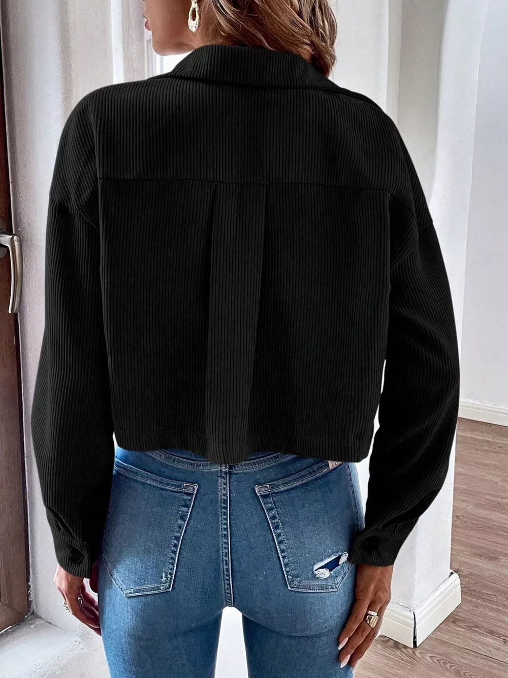 Cropped Corduroy Button-Down Jacket, image 14