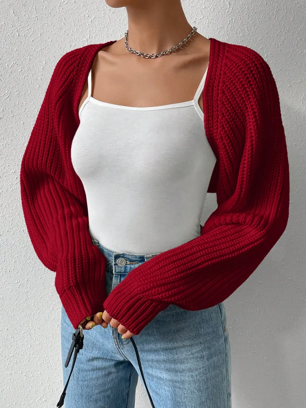 Open Front Long Sleeve Cropped Cardigan, image 24