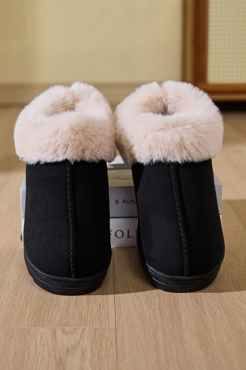 Faux Fur Round Toe Platform Slippers, image 6