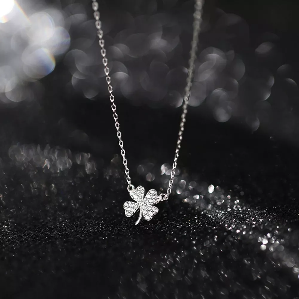 925 Sterling Silver Zircon Four Leaf Clover Necklace