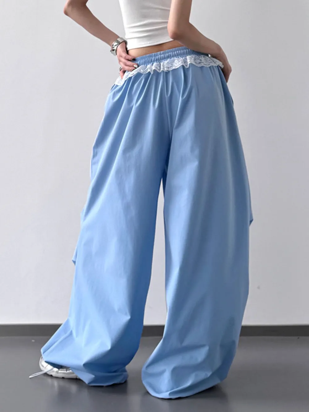 Drawstring Lace Detail Wide Leg Pants, image 9