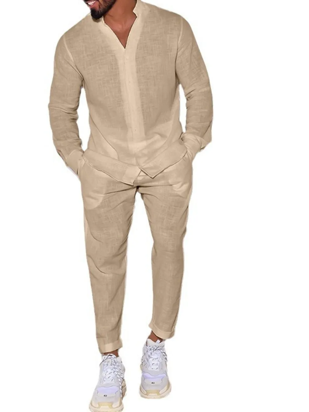 Men's Button Up Long Sleeve Top and Pants Set, image 9