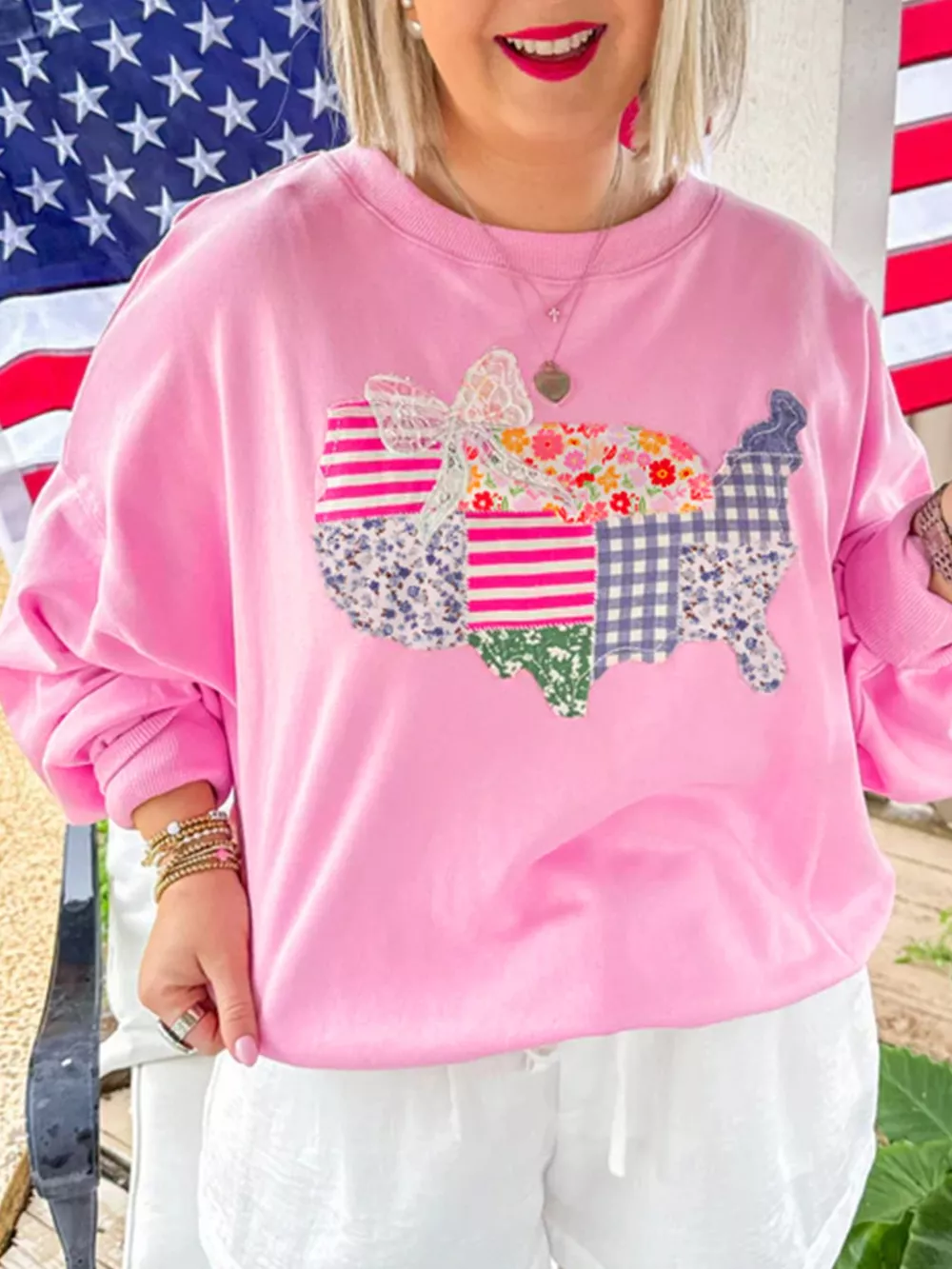USA Map Patched Long Sleeve Sweatshirt, image 3