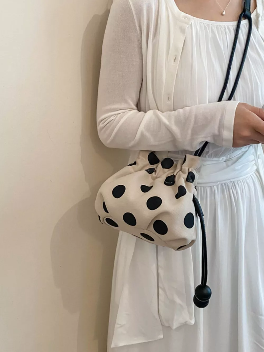 Polka Dot Drawstring Crossbody Bag, image 4