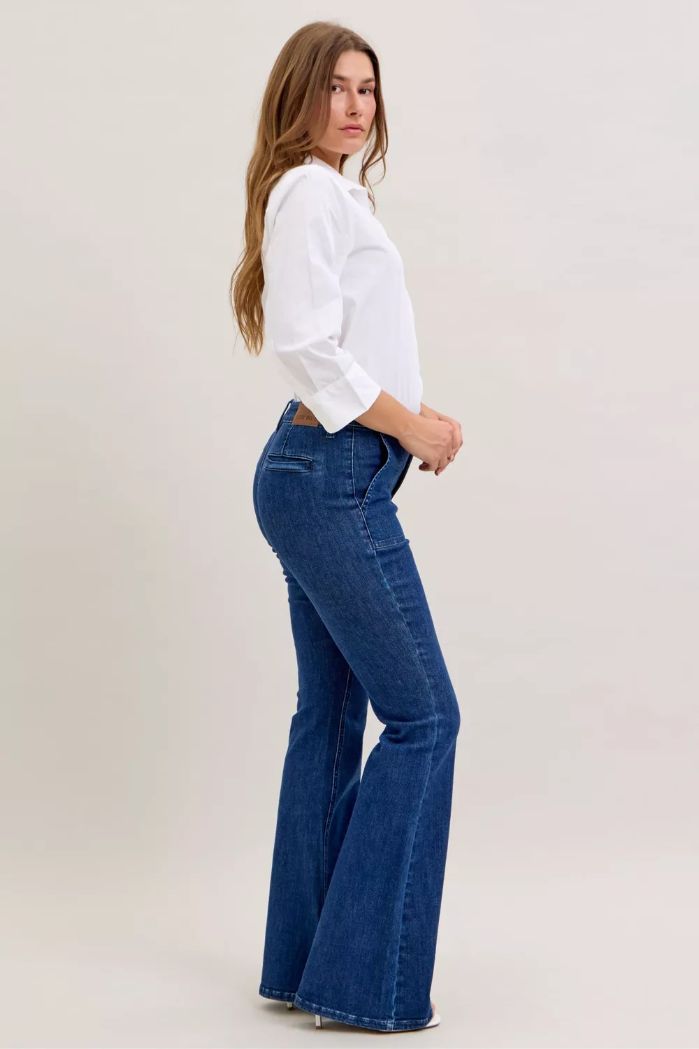 High Waist Flare Jeans with Front Patch Pockets, image 8