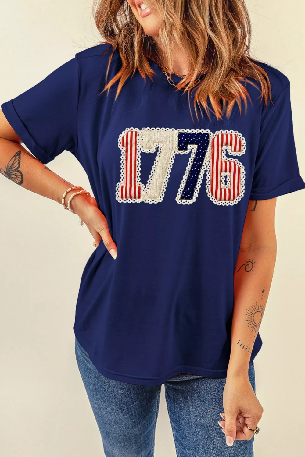 Patriotic 1776 Round Neck T-Shirt, image 3