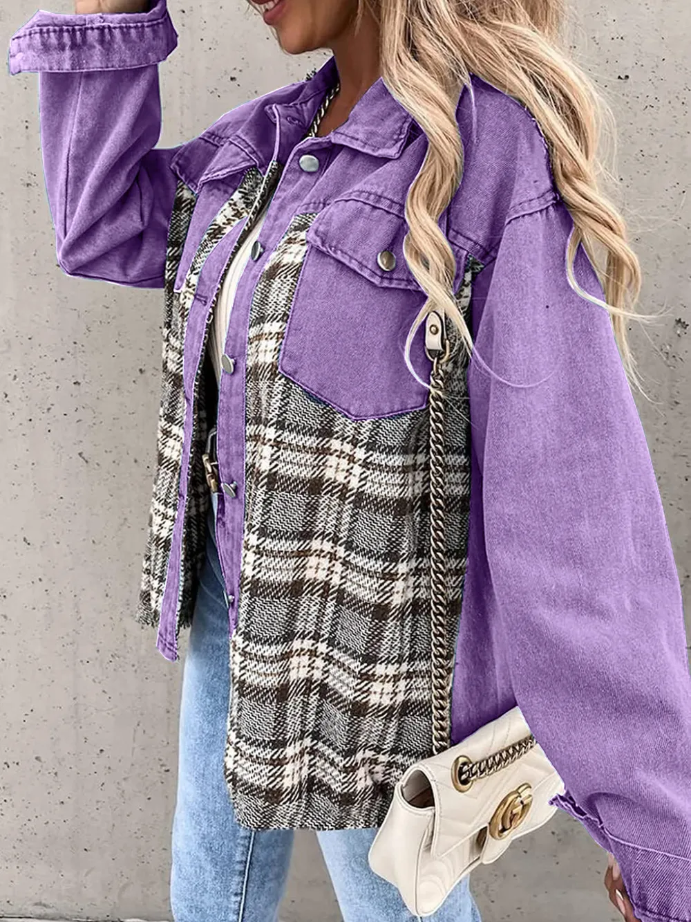 Plaid Button Up Dropped Shoulder Jacket, image 29