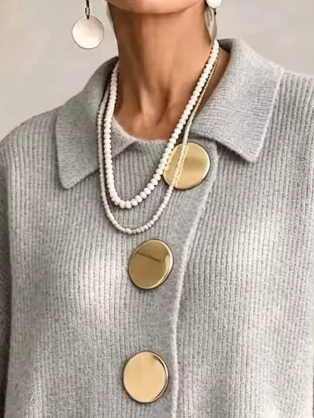 Full Size Gold Buttons Lantern Sleeve Cardigan Plus Size, image 23