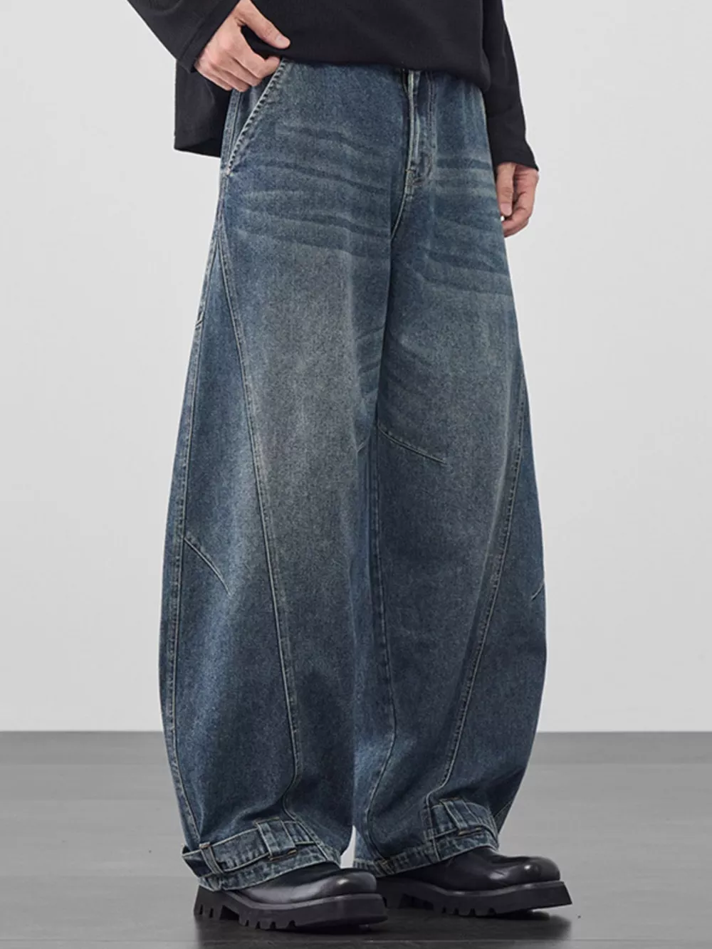 Men's Plus Size Wide Leg Vintage Wash Jeans, image 2