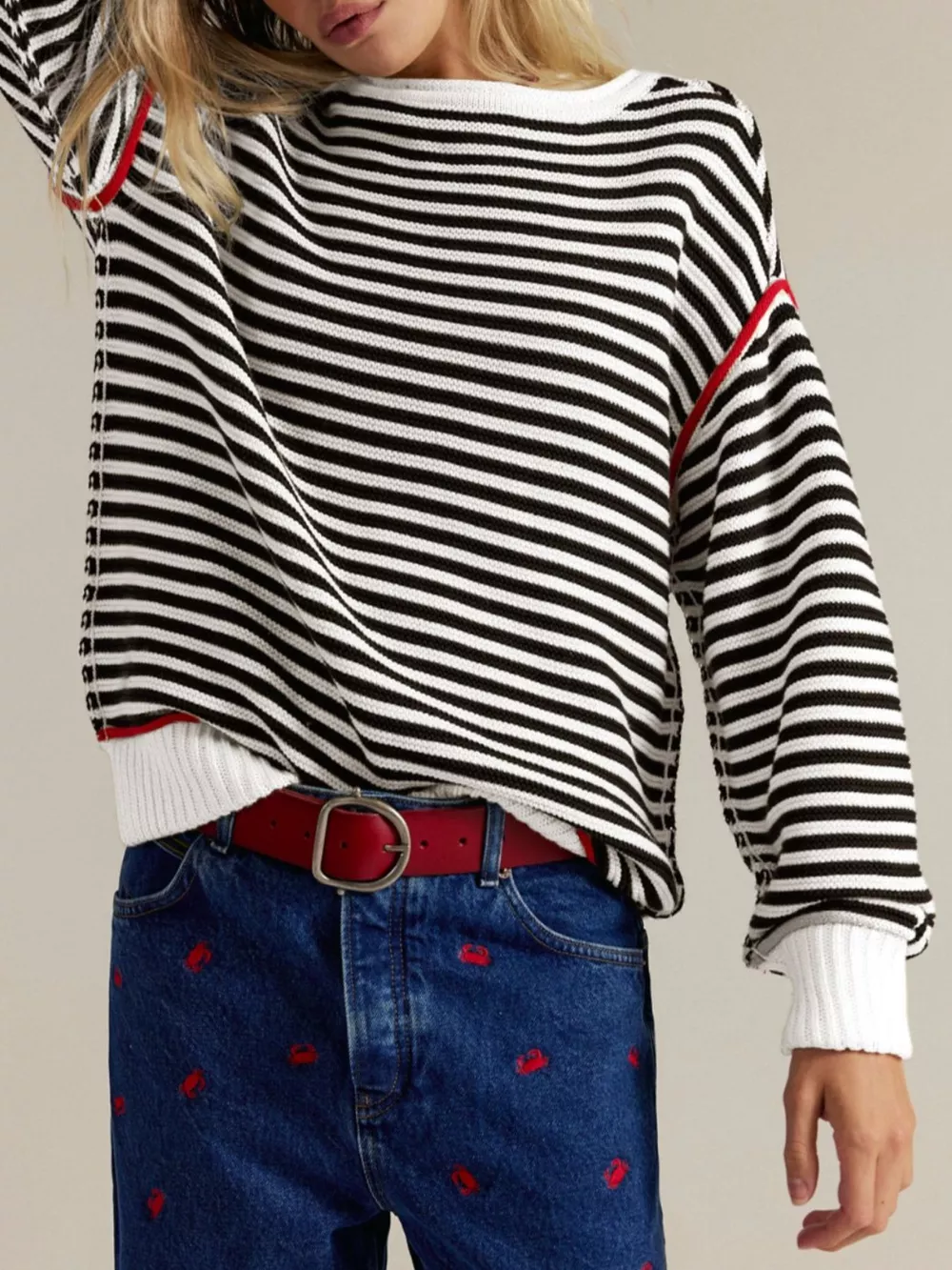 Striped Round Neck Long Sleeve Sweater, image 17