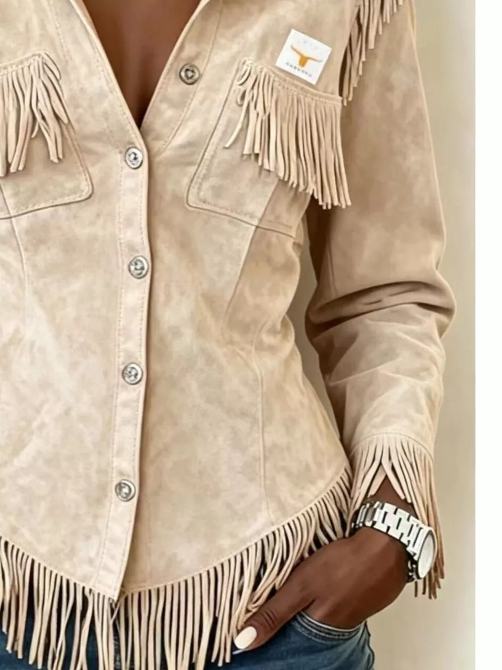 Full Size Fringed Snap Down Jacket Plus Size, image 3