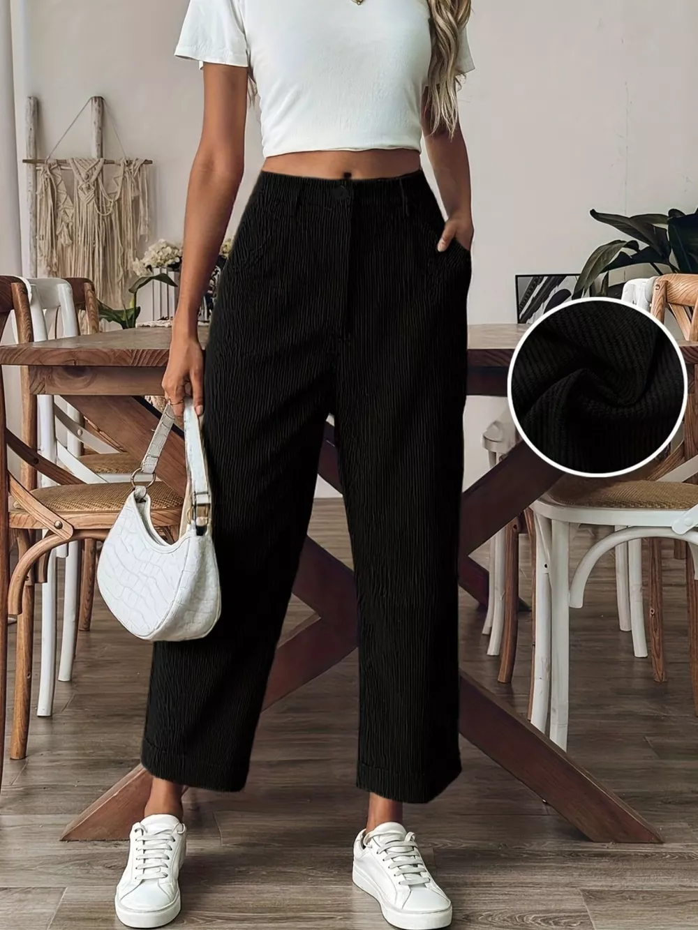 Textured Corduroy Straight-Leg Pants