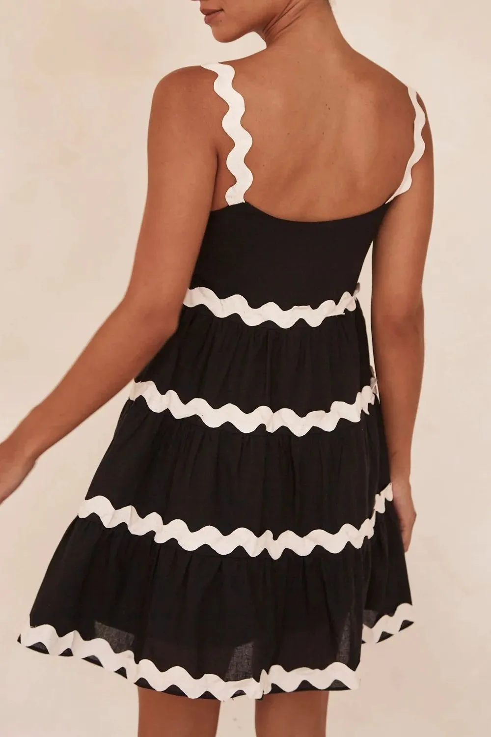 Contrast Trim Square Neck Tiered Dress, image 2