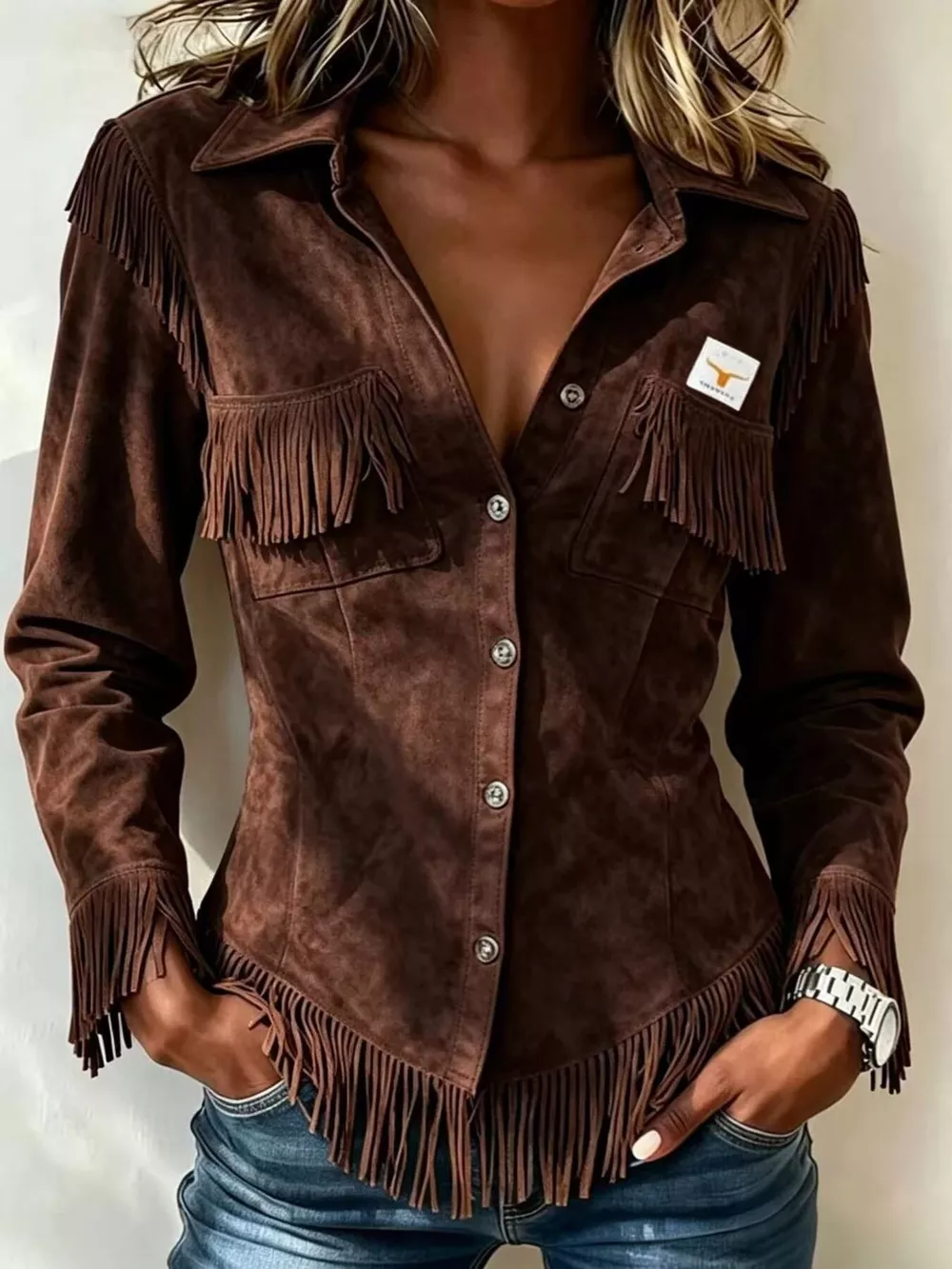 Full Size Fringed Snap Down Jacket Plus Size, image 4