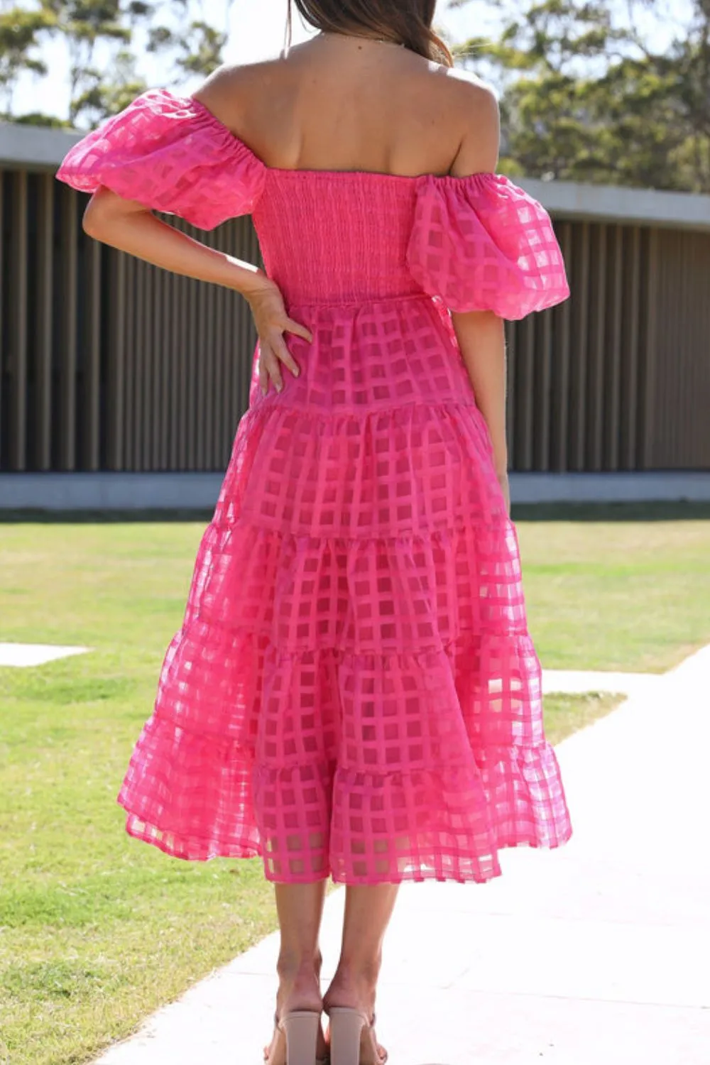 Off Shoulder Short Puff Sleeve Midi Dress, image 34