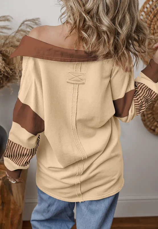 Color Block Johnny Collar Long Sleeve Sweatshirt, image 22