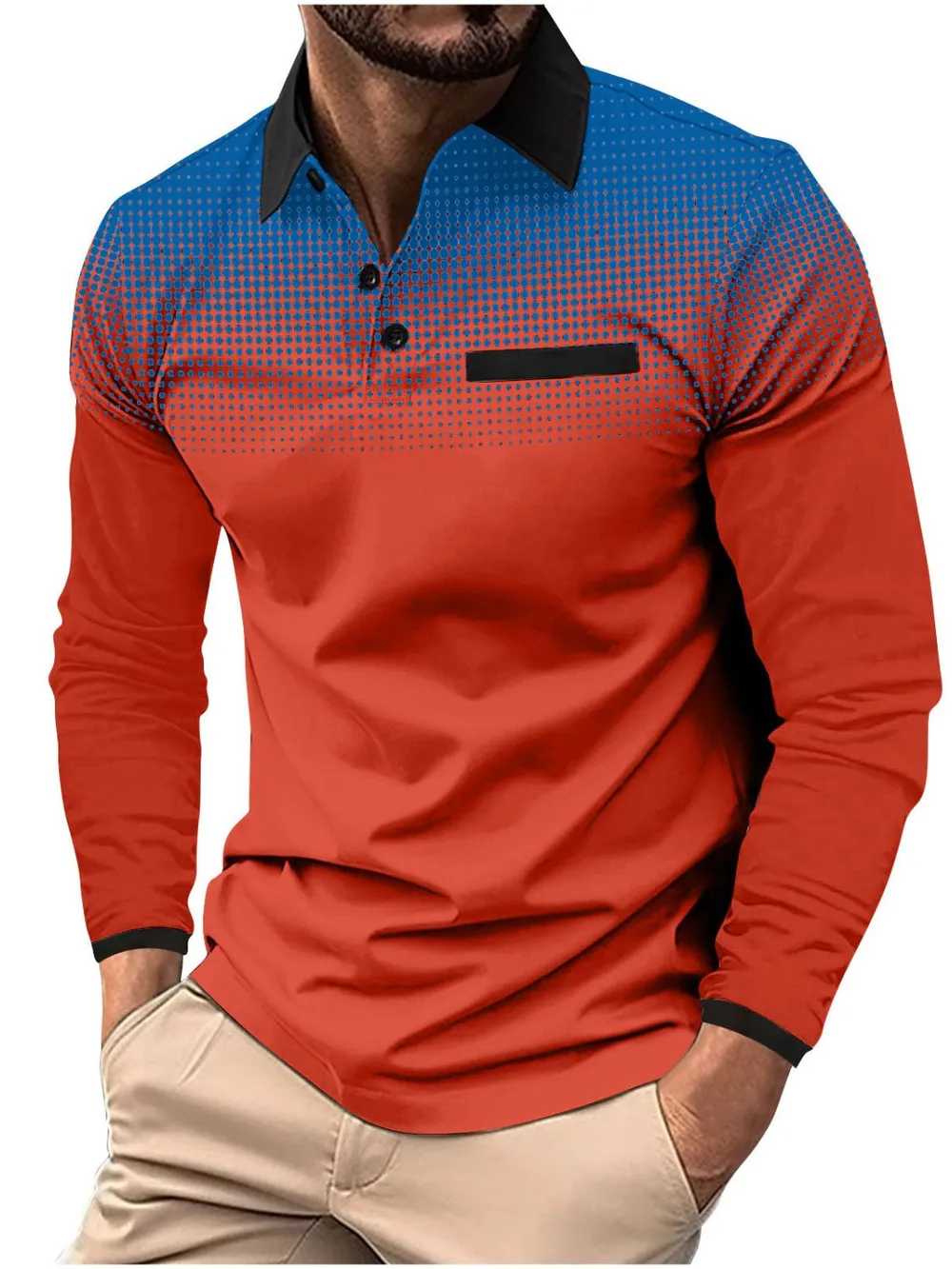 Men's Full Size Collared Neck Long Sleeve Polo Plus Size, image 4