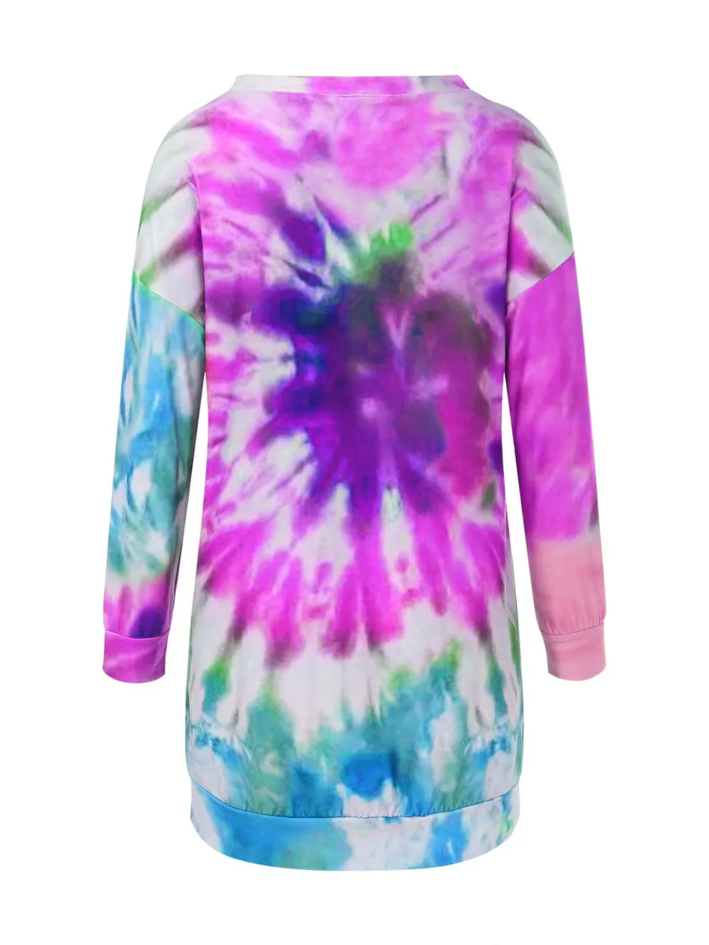 Full Size Tie-Dye Round Neck Long Sleeve Dress, image 9